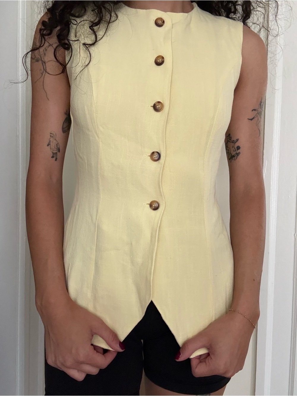 Peppermayo Yellow Button Front Tank Top